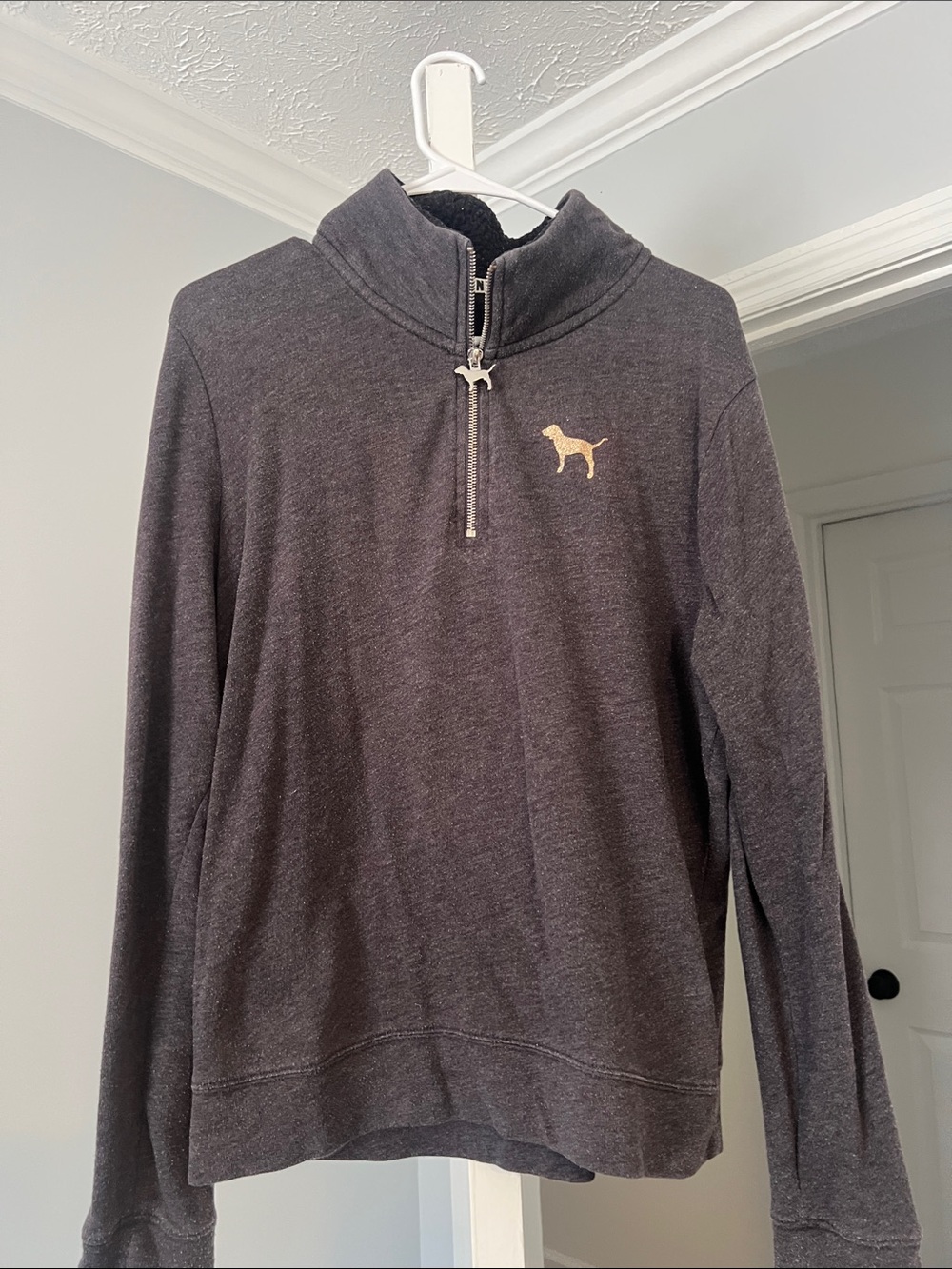 PINK charcoal  Gray Half-Zip Pullover with Dog Logo